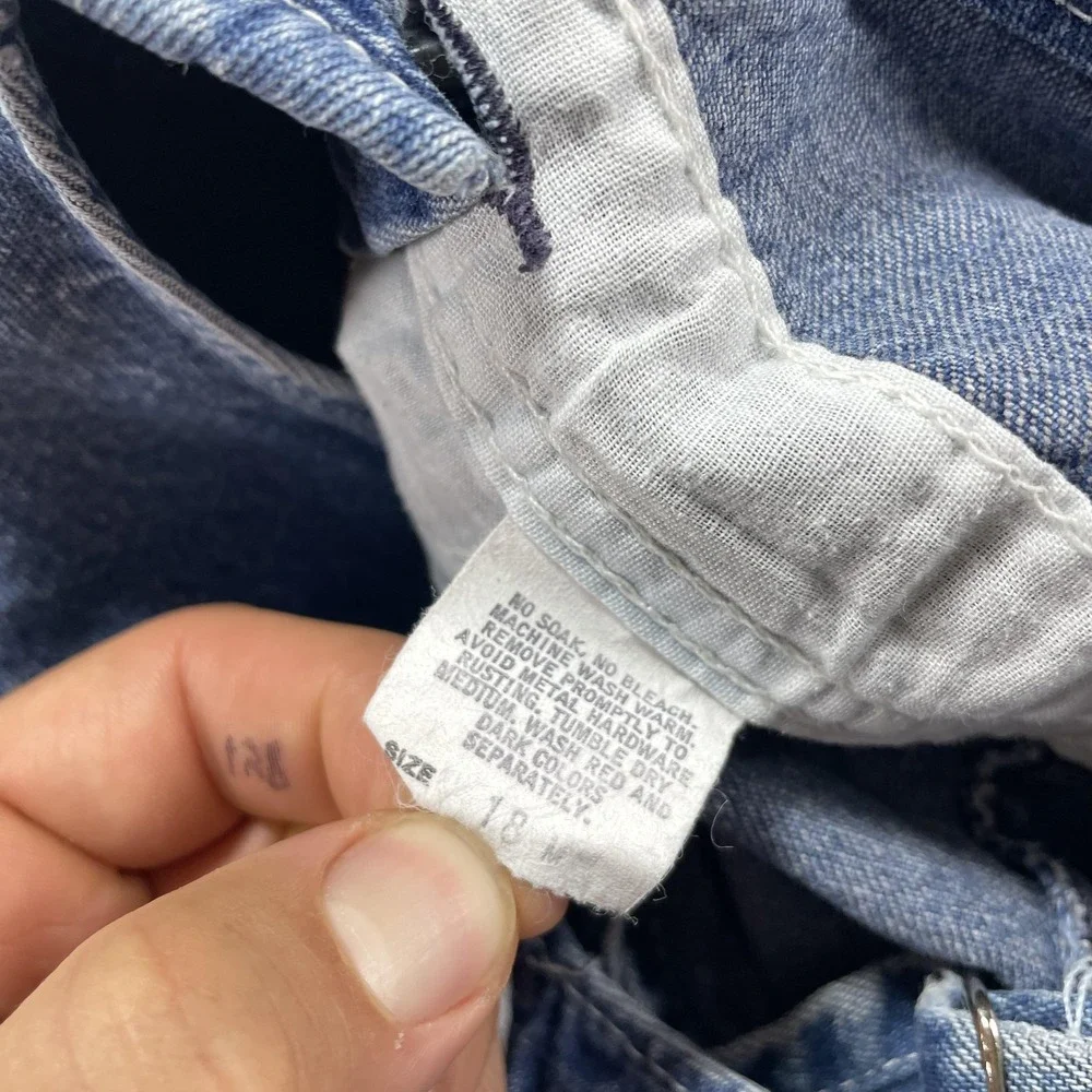 Vintage OshKosh B'gosh Overalls Infant Girls 18M Blue Denim Llama Rainbow USA *